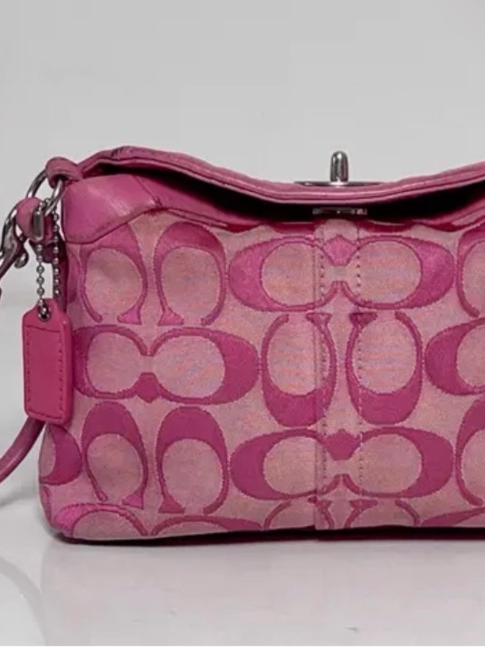 Y2K Coach Pink Signature Logo Wristlet with Top Turnlock Clasp Mini Handbag